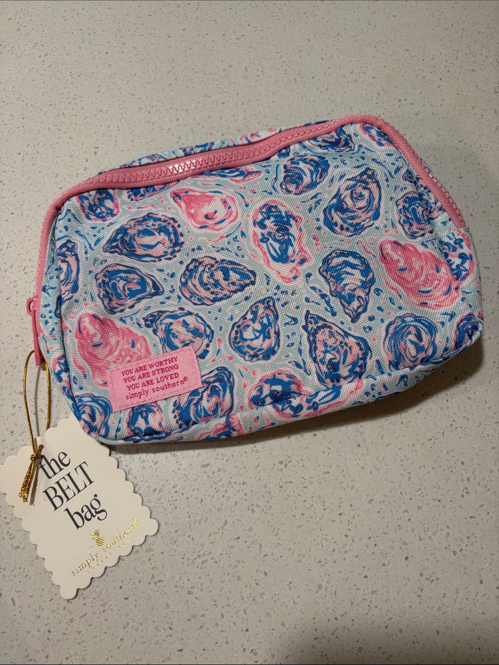 Simply Southern Pink and Blue OysterPatterned Cosmetic Belt Bag LIMITED EDITION